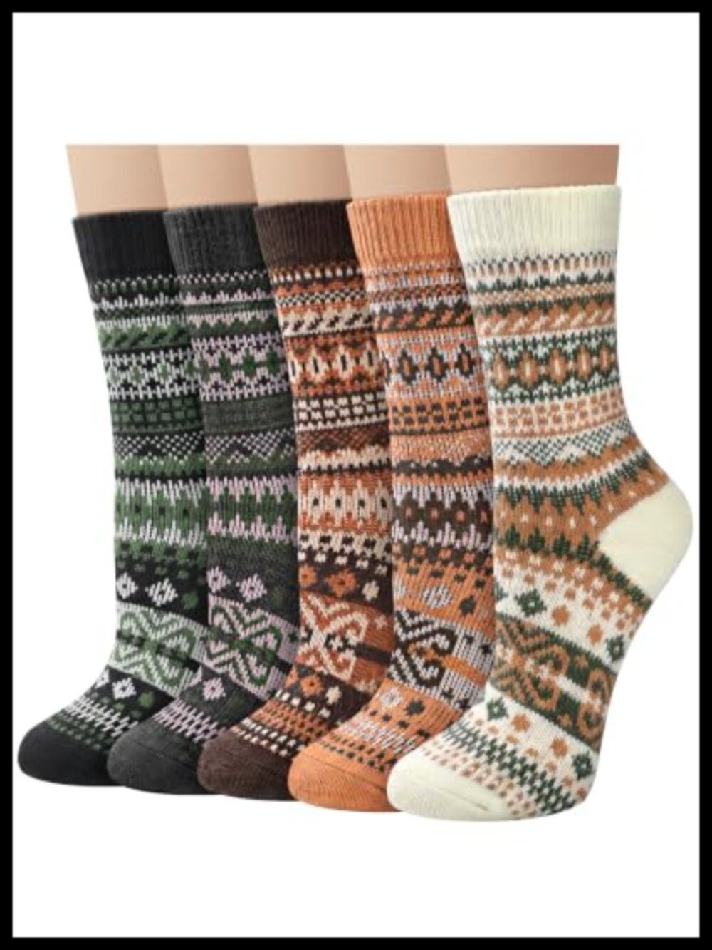 Wool Blend Crew Boot Socks 5 Pairs Winter Warm Hiking Outdoor